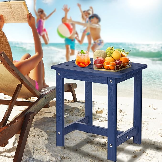 Y&M Outdoor Side Table, HIPS Adirondack Small Single Table, Waterproof Square Outside Table, Balcony Modern End Tables for Patio, Pool, Beach, Porch, Deck, Indoor or Outdoor Use, Navy Blue YM