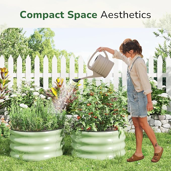 GreatBuddy 2x2x1 ft Round Galvanized Raised Garden Bed, Easy-Assembly Raised Bed with Anti-Cut Gloves & Tools, Rust-Proof Garden Bed for Outdoor, Vegetables, Herbs, Small Trees, Green GreatBuddy