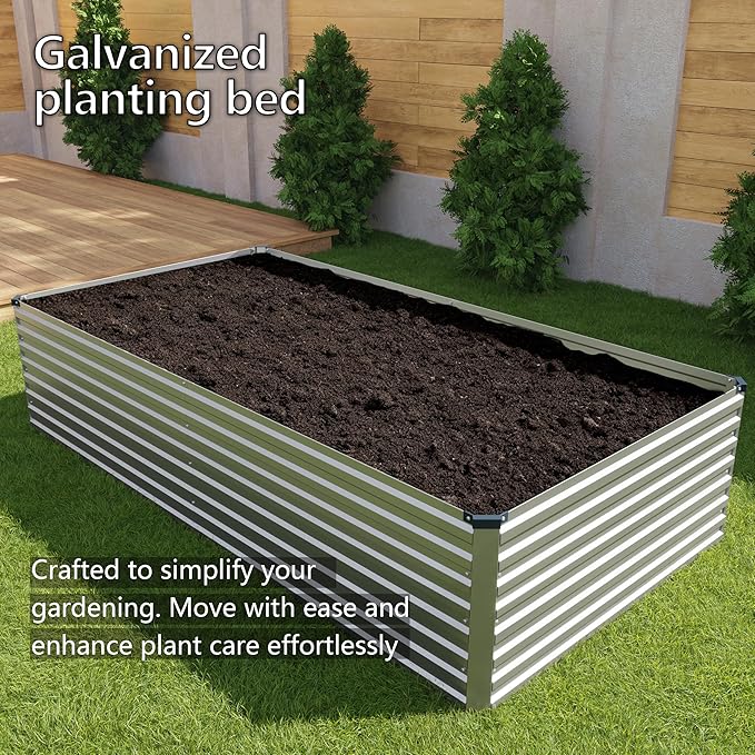 12x4x2FT Galvanized Raised Garden Bed Kit,Vegetable Plant Boxes-Rectangle Metal Flower Box,Large Planter Raised Beds Outdoor Garden for Planting,Fruit,Herb-Silver DIIYIV