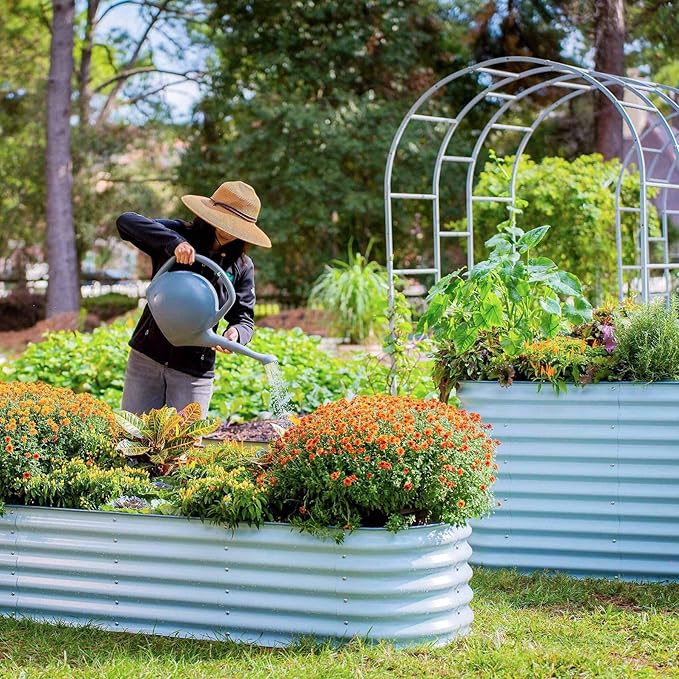 32" Extra Tall Raised Garden Bed Kits, 4 x 8 x 2.7ft Raised Planter Box Outdoor, 2.5 x 9.5 x 2.7ft Deep Root 10 in 1 Modular Metal Raised Beds for Gardening Vegetables Flowers Fruits - Sky Blue VegoGarden