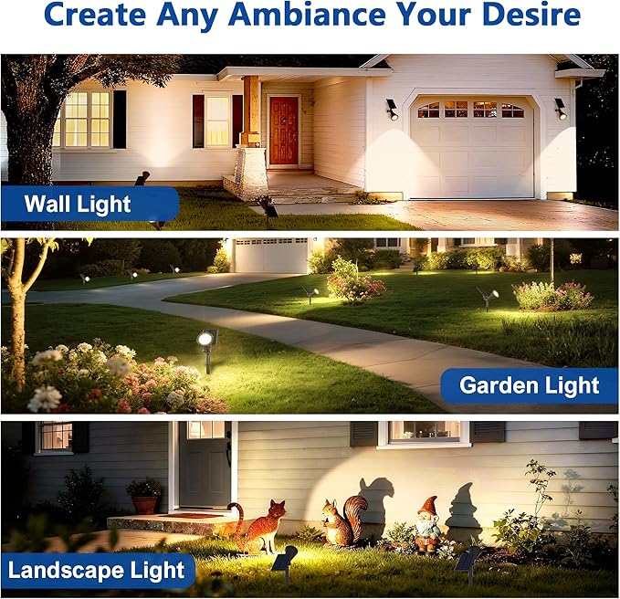 Solar Lights Outdoor Waterproof IP65,3000K Super Bright LED,2 Lighting Modes, Solar Powered Yard Garden Solar Spot Lights for Flag Landscape Auto On/Off-4 Pack JEJOT