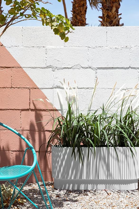 Veradek Demi Series Long Planter for Porch, Patio, Backyard | Durable Plastic-Concrete Material | Modern Décor for Shrubs, Flowers VeradekOutdoor