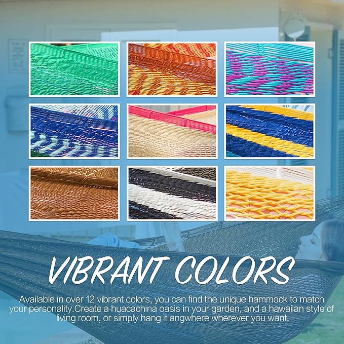 PNAEUT Handwoven Mayan Hammock, Thick Soft Rope Double Hammock for Outdoor Outside & Indoor, 600 lbs Capacity Heavy-Duty, Includes Tree Straps, Carabiners & Carrying Bag (Desert, X-Large) PNAEUT