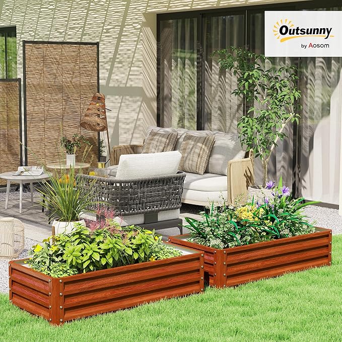 Outsunny Galvanized Raised Garden Bed, 4' x 2' x 1' Metal Planter Box, for Growing Vegetables, Flowers, Herbs, Succulents, Brown Outsunny