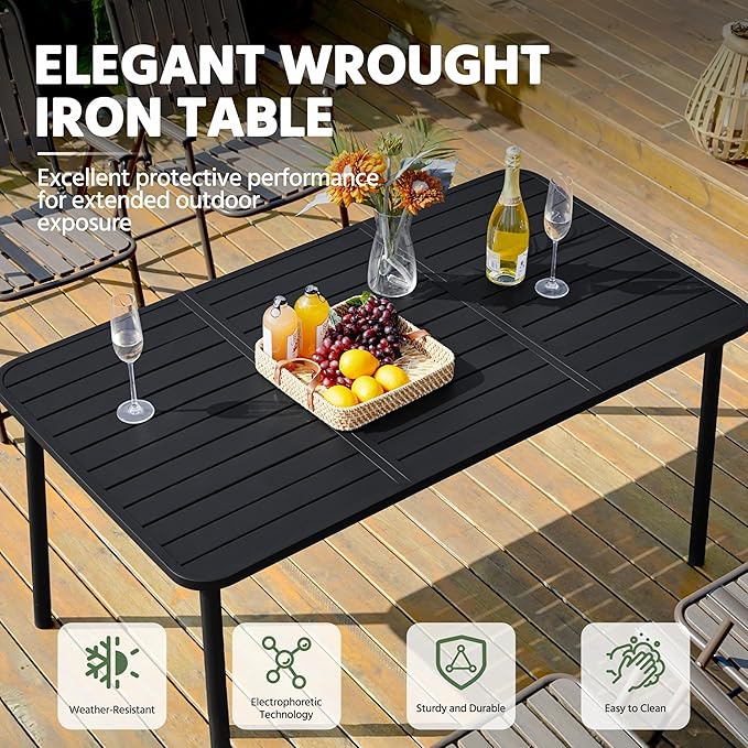 Yaheetech Outdoor Dining Table for 6 Person, Rectangular Slatted Metal Patio Table for Deck Garden Lawn Backyard Use, Black Yaheetech