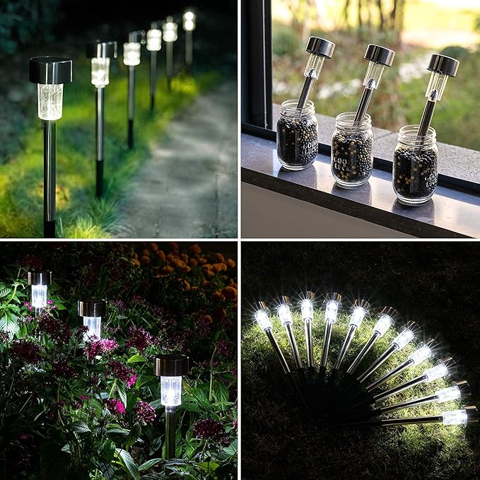GIGALUMI Solar Pathway Lights, Stainless Steel IP44 Waterproof Auto On/Off Outdoor LED Solar Landscape Lights for Garden, Yard, Patio, Path and Walkway(20 Pack, Cold White) GIGALUMI