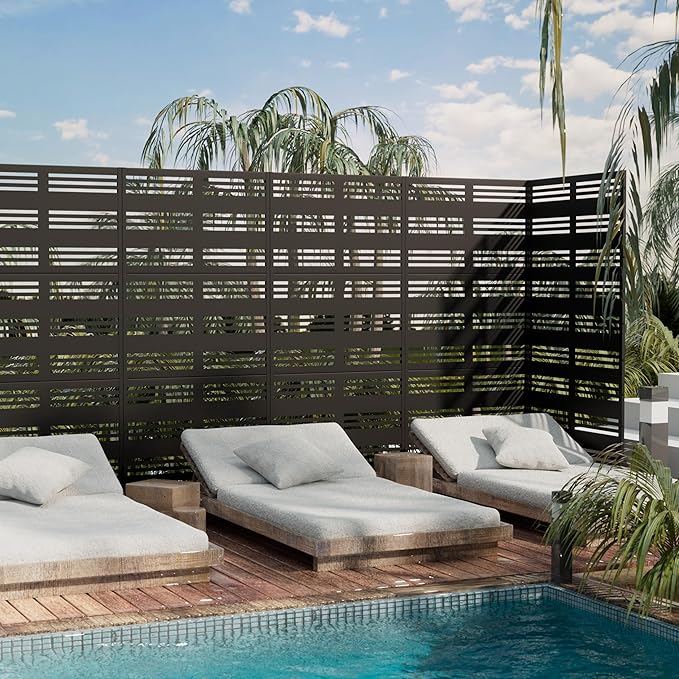 Casaphoria Metal Privacy Screen Outdoor, 72" H x 35" W Freestanding Decorative Privacy Screen for Patio Deck Balcony Garden with Stable Base, Harold Black Casaphoria