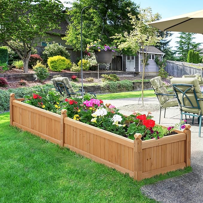 Yaheetech 90.5″ L×23.5″ W×16″ H Wooden Raised Garden Bed, Horticulture Wood Rectangular Garden Planter Outdoor, Raised Planter Box for Yard/Greenhouse/Vegetable/Flower/Herbs, Light Brown Yaheetech