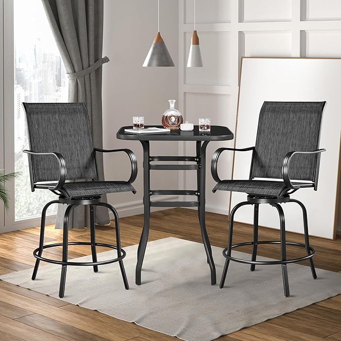 Yaheetech Patio Swivel Barstools Outdoor Chairs Set of 6, High Bistro Stools Outdoor Furniture, All-Weather Patio Stools for Outside, Beach, Lawn, Poolside and Garden, Black Yaheetech