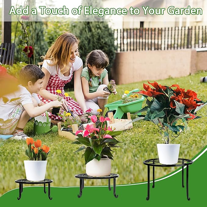 Metal Plant Stand 5 Pack Plant Stands for Indoor Outdoor Plants Multiple Heavy Duty Flower Pot Stand Holder Rustproof Iron Round Plant Shelf for Planter Outdoor Plant Stand for Patio & Garden Décor XGUNION