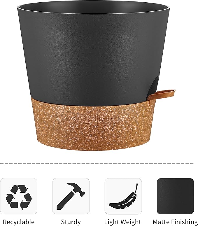 FaithLand 2-Pack 10 Inch Planter Pots for Indoor Outdoor Plants, Self Watering Flower Pots with Deep Reservoir, Black with Terracotta … FaithLand