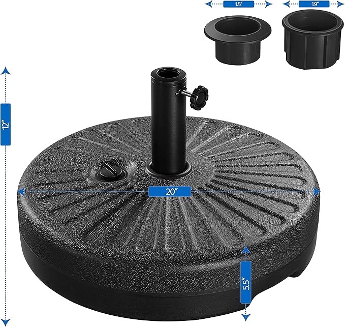 Yaheetech Umbrella Base 85.7lbs Round Water & Sand Filled Patio Outdoor Umbrella Stand with Steel Umbrella Holder Suit for Dia 1.5'' or 1.9'' Umbrella Pole, Black Yaheetech