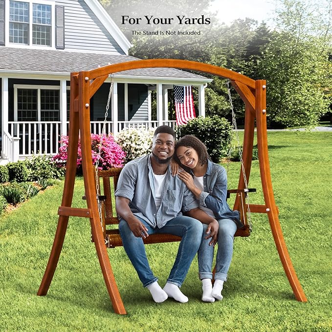 VINGLI Upgraded Heavy Duty 880 LBS 4 FT Patio Wooden Porch Swing Solid Fir Wood, Outdoor Handing Swing Bench for Garden | Yard | Balcony | Tree, Rustic VINGLI
