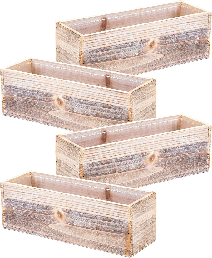 Wooden Planter Box, Whitewash with Plastic Liner l Garden Decor l Restaurant and Wedding Decorations l Wedding Bouquets, Table Centerpiece (12x4 Set of 4, Whitewash) Rootora