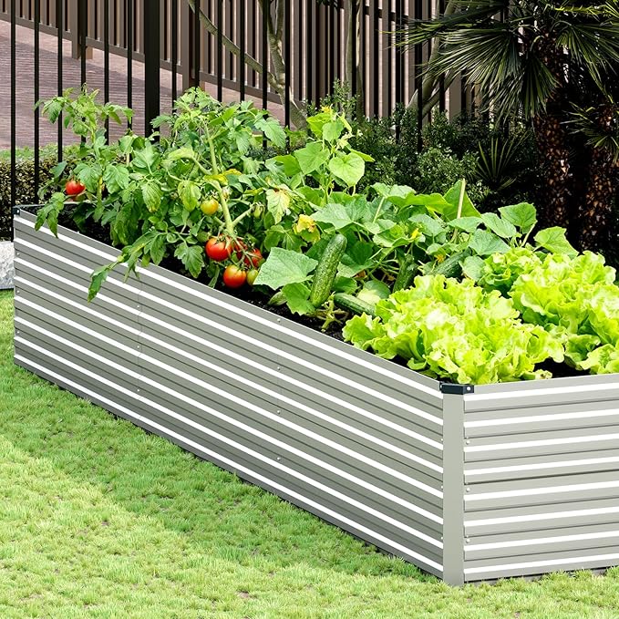 Vengarus 12x4x2FT Galvanized Raised Garden Bed Kit, Large Rectangle Elevated Planter for Vegetables, Flowers, Herbs and Succulents -718 Gallon Capacity, Silver Vengarus