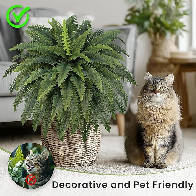 42" Artificial Boston Fern Large Bush Plants, 2 Bundles of Fake Ferns with 65 Fronds for Outdoors Home Decor ForestPrince