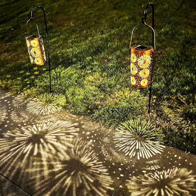 Fireworks Birthday Gifts for Women, Solar Lanterns Outdoor Waterproof, Garden Decor Metal Hanging Decorative Solar Lights for Patio Yard Lawn Backyard Porch, Gardening Gifts for Women Mom Grandma DIBIEECN
