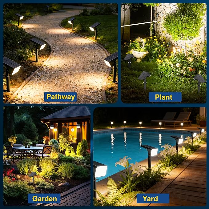 LANSOW 12 Pack Solar Spot Lights Outdoor Waterproof IP67, (90 LED/4 Modes) Solar Landscape Spotlights, 2-in-1 Solar Powered Flood Lights for Yard Garden Pathway Outside Tree, Auto ON/Off(Warm White) LANSOW