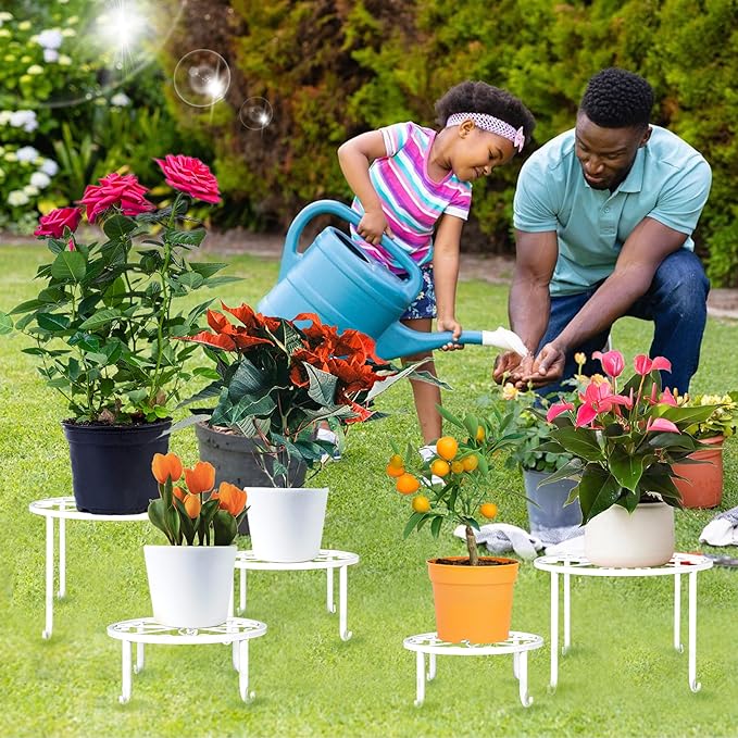 Plant Stands 5 Pack White Metal Plant Stand for Outdoor Indoor Plants Heavy Duty Flower Pot Stands for Multiple Plants Rustproof Iron Round Plant Shelf for Planter Potted Plant Holder for Garden Home XGUNION