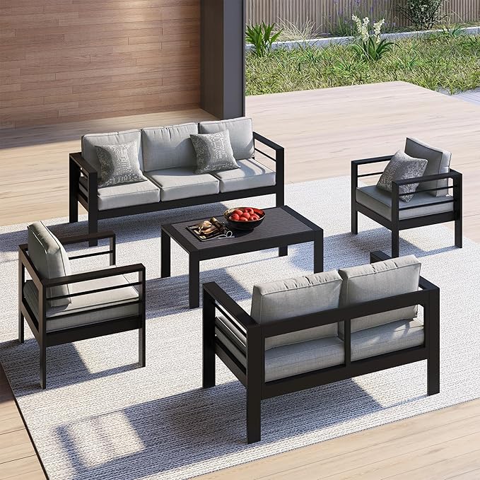 Kiss the Water Outdoor Patio Furniture Loveseat Sofa, All-Weather Metal Aluminum Patio Couch with 5" Thick and Soft Cushion and Wide Arm, Outdoor Couch for Balcony, Porch, Backyard KisstheWaterPatioTool
