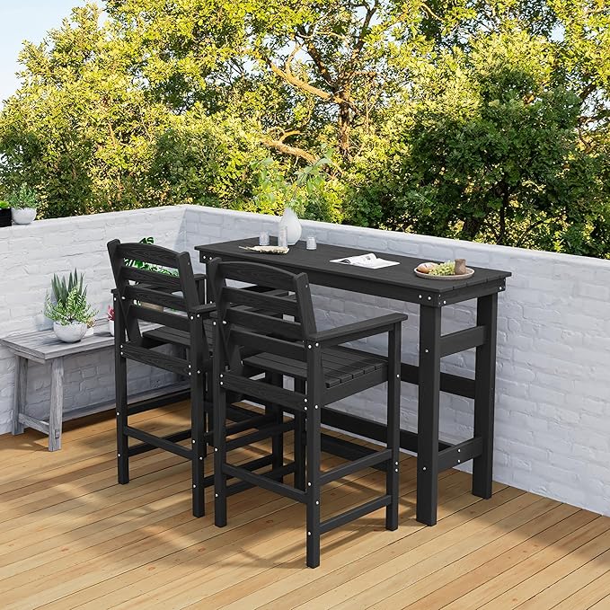 SERWALL 41" Outdoor Bar Table, All Weather HDPE Patio Bar Counter Height Table, Rectangle Patio Bar Table for Outside, Garden, Backyard, Balcony, Poolside, Black SERWALL