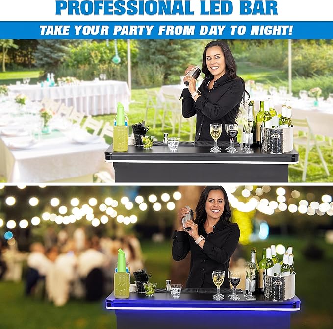GoBar PRO Commercial Grade Portable Bar Table - Mobile Bartender Station for Events - Includes Black Skirt and Carry Case - Standard or LED, Pack 1 GoBar