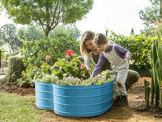 Plant & Plot Galvanized Raised Garden Beds Outdoor // Planter Raised Beds for Gardening, Vegetables, Flowers // Large Metal Garden Box (Teal) // Tool-Free Assembly PlantPlot