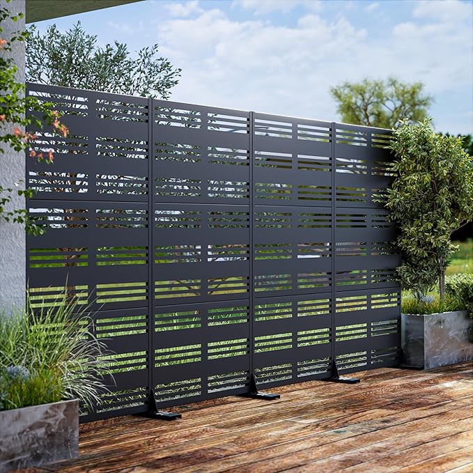 Casaphoria Metal Privacy Screen Outdoor, 72" H x 35" W Freestanding Decorative Privacy Screen for Patio Deck Balcony Garden with Stable Base, Harold Black Casaphoria