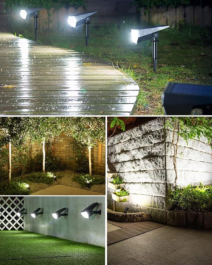 Biling Solar Spot Lights Outdoor, Bright 700 Lumen Solar Lights Outdoor Waterproof IP67 for House Patio Pathway Yard Garden Driveway Pool - White(4 Pack) biling