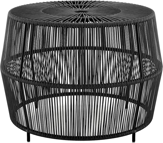 Furniture of America Ysar Boho Rattan Round Coffee Table Outdoor with Metal Frame, All-Weather and Rust Resistant, Handcrafted Coastal Furniture for Patio, Poolside, Garden, Yard, Black FurnitureofAmerica