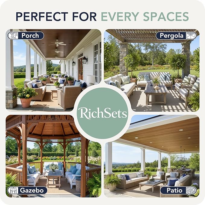 Outdoor Curtains for Patio Waterproof 6 Panels - Windproof, Privacy, Weatherproof Outside Drapes for Gazebo Pergola Porch, Grommet Top and Tab Bottom, 54x108 Inch, White RichSets