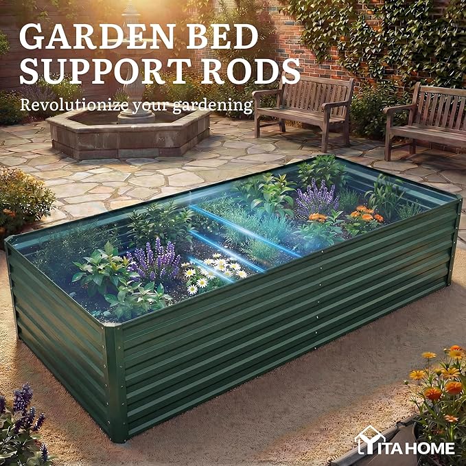 YITAHOME 6x3x2 ft Galvanized Raised Garden Bed Kit, Large Metal Planter Box with Gloves & Support Rod, Outdoor Flower Bed for Plants Vegetables, Green YITAHOME