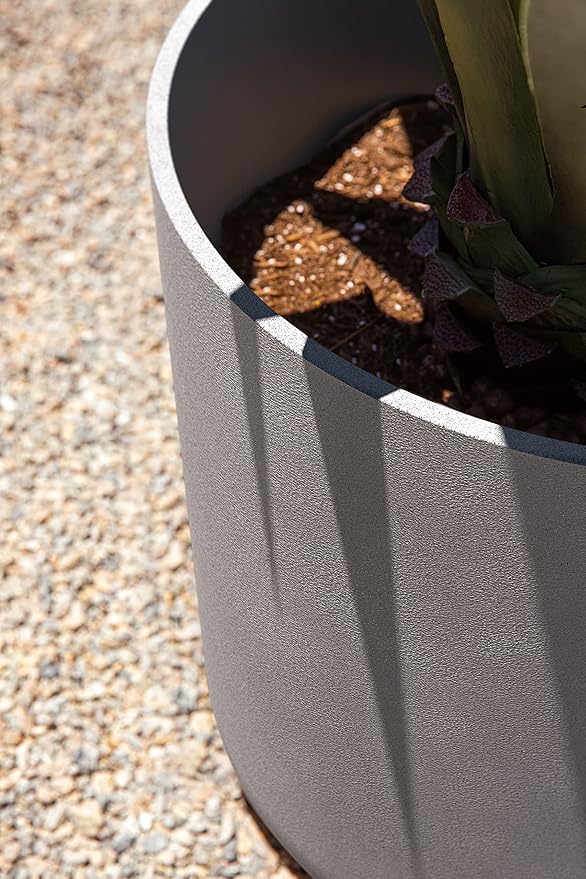 Veradek Mason Series Lima Planter - Round Planter for Indoor or Outdoor Porch/Garden | Made from Plastic-Stone Composite with Drainage Holes | Modern Décor for Succulents, Flowers, Small Plants VeradekOutdoor