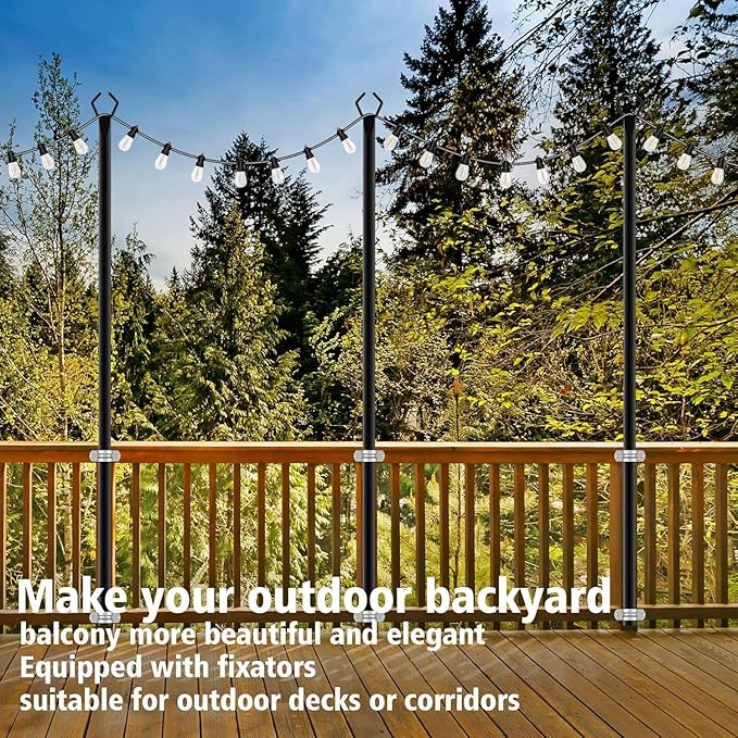 AILBTON 8 Pack 10Ft String Light Poles,Light Poles for Outside String Lights,Outdoor Light Poles with Fork,Metal Pole Stand for Patio,Backyard,Deck AILBTON