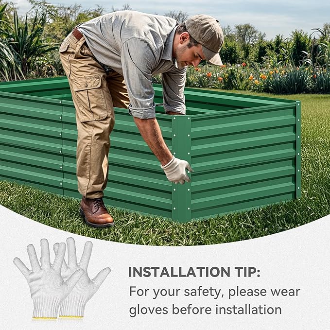 YITAHOME 6x3x2 ft 2pcs Galvanized Raised Garden Bed Kit, Large Metal Planter Box with Gloves & Support Rod, Outdoor Flower Bed for Plants Vegetables, Green YITAHOME