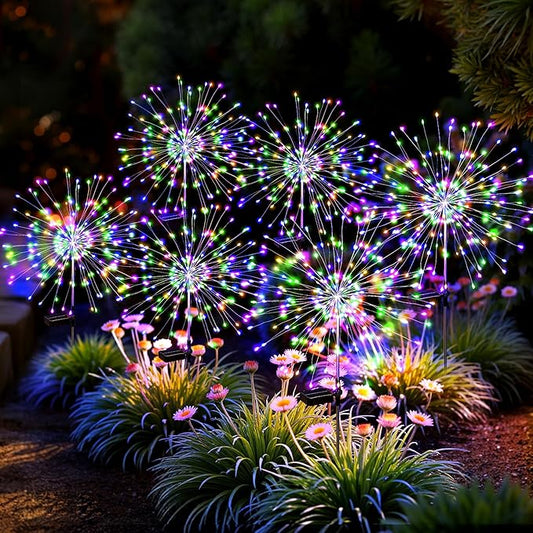 Solar Lights Outdoor, 120LED 6pack Fairy Garden Lights Decor for Outside Fireworks Lights Solar Powered for Yard, Patio, Pathway, Walkway, Balcony,Multicolor Suncket