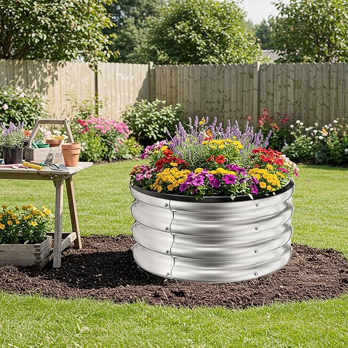 ZXZYHFTY Round Galvanized Raised Garden Bed kit,Silver Outdoor Garden Raised Planter Box, Round Large Metal Raised Garden Beds for Vegetable 2 * 2 * 1ft 2 Pcs ZXZYHFTY