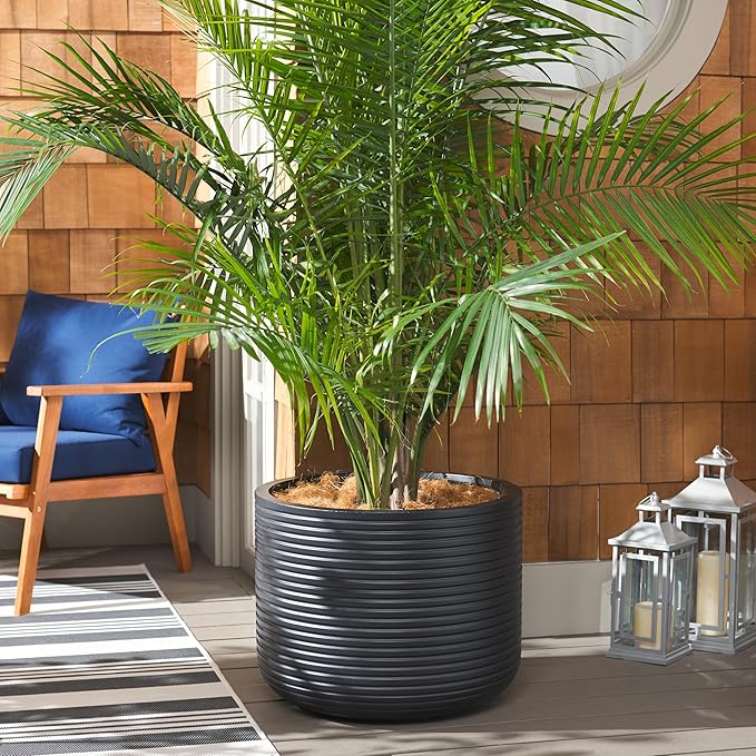 SAFAVIEH Outdoor Collection Nardo Black Cement Ficonstone Planter Pot SAFAVIEH