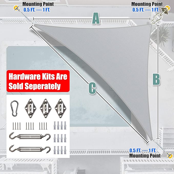 Amgo Custom Size 24' x 24' x 33.9' Gray Right Triangle Sun Shade Sail UPF50+ AGTAPRT12, Order to Make Canopy Awning, 95% UV Blockage, Water & Air Permeable, Commercial Standard (We Customize) Amgo