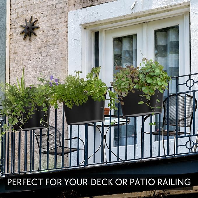 KIBAGA Beautiful Hanging Flower Pots for Outside Railing Or Fence - Stylish Set of 3 Outdoor Planters for Any Balcony, Porch or Deck - Window Planter Boxes are Perfect for Your Flowers KIBAGA
