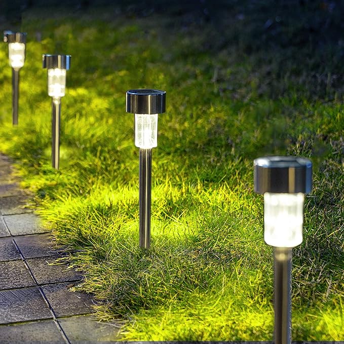 GIGALUMI Solar Pathway Lights, Stainless Steel IP44 Waterproof Auto On/Off Outdoor LED Solar Landscape Lights for Garden, Yard, Patio, Path and Walkway(20 Pack, Cold White) GIGALUMI
