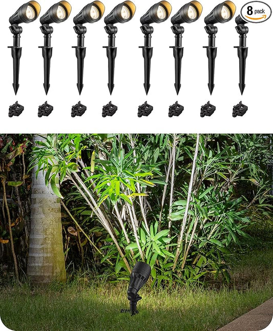 EDISHINE Low Voltage Landscape Lights, 3.2W 12V ACDC 240LM Low Voltage Spotlight, CRI 80 & Beam Angle 35°, 3000K, Aluminum Housing Outdoor Landscape Lighting for Trees, Yard, Garden, Houese 8 Pack EDISHINE
