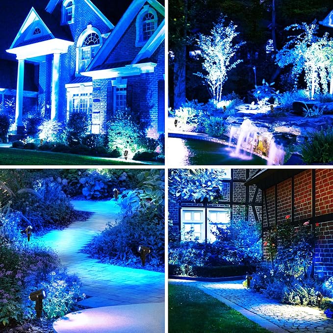 Blue Solar Spot Lights Outdoor,2 Pack Solar Landscape Spotlights IP65 Waterproof 9.8ft Cable, Auto On/Off Outdoor Wall Lights for Garden Yard Driveway Porch Walkway Pool (1-in-1) CREPOW