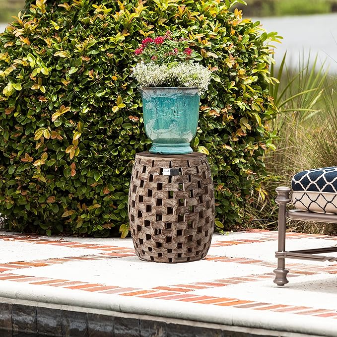 Balkene Home 62419 Maya Oval Rustic Garden Stool Wood Outdoor Seating & End Table Portable Adaptable Outdoor Furniture - Seasoned Patina Finish Patio+Sense