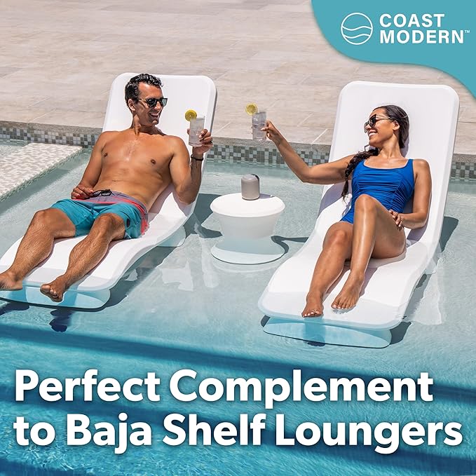 Coast Modern Outdoor Side Table - Lounger Table for Inside Pool or on Patio - All-Weather Furniture for Sun Shelf Up to 15" – White GoSports