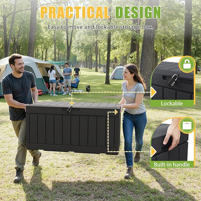 Greesum Outdoor Storage Box 82 Gallon Storage Bin with Lid for Patio Furniture, Garden Tools, Pool Supplies, Waterproof and UV Resistant, Lockable, Black BuynowfromGreesum