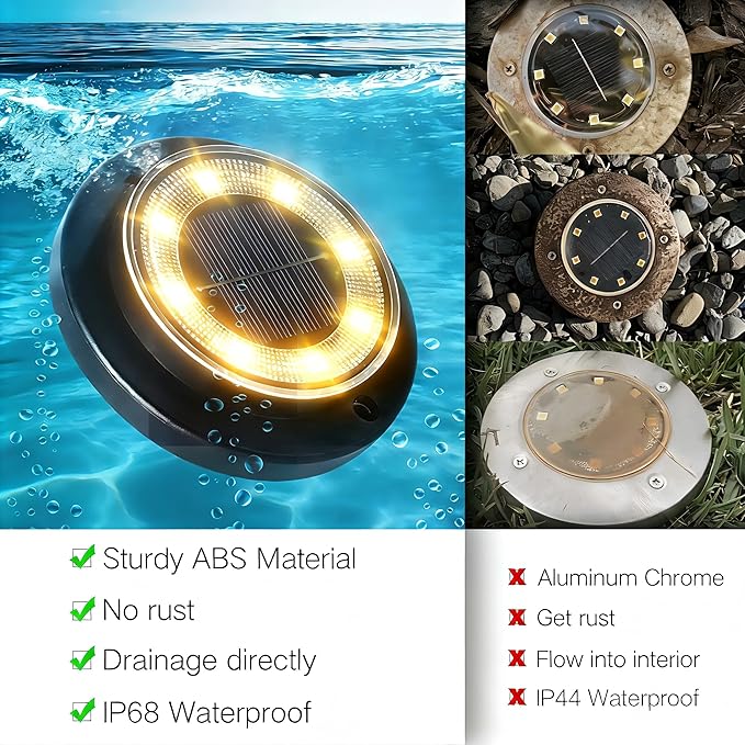 Flacchi Solar Lights Outdoor - Solar Powered Ground Lights Outdoor Solar Disk Light Waterproof Landscape Light for Patio Yard Pathway Walkway Driveway (Warm White, 2 Pack) Flacchi