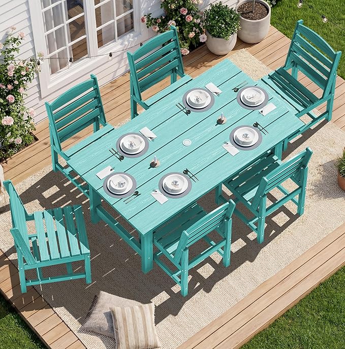 SERWALL Patio Dining Sets for 6 Person, HDPE Dining Set with 6 Armless Chairs, Aruba SERWALL