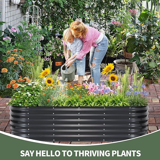 1MORE Galvanized Raised Garden Bed- Planter Garden Boxes Outdoor, Raised Beds for Gardening, 6x2x1.4ft Metal Garden Bed Kit for Vegetables Flower, Planter Raised Bed with Protective Tape.Grey-2pcs 1MORE