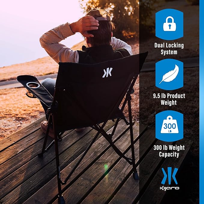 Kijaro Foldable Camping Chair, Vik Black, Polyester, Mesh, Steel, Portable, Durable, Unisex Kijaro